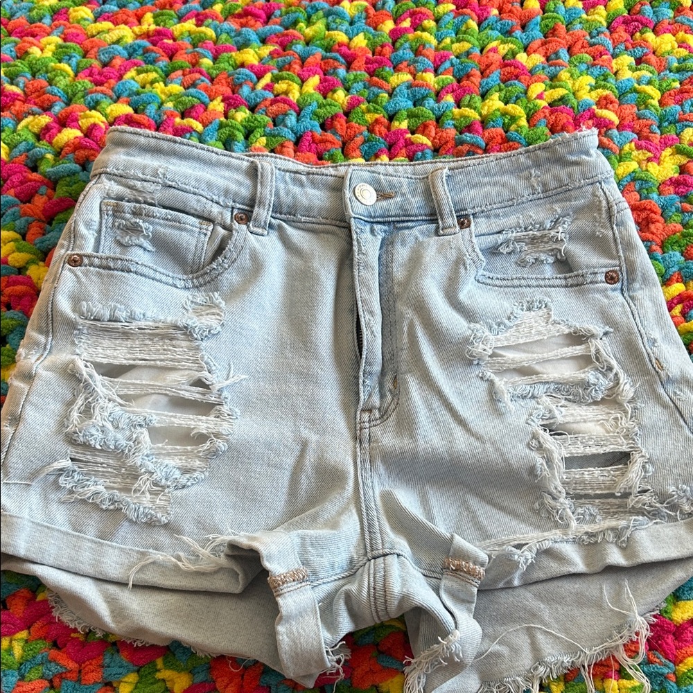 American Eagle Outfitters Light Blue Distressed Jean Shorts